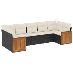 7-tlg. Garten-Sofagarnitur mit Kissen Schwarz Poly Rattan