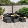 8-tlg. Garten-Sofagarnitur mit Kissen Schwarz Poly Rattan