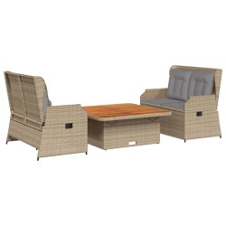 3-tlg. Garten-Lounge-Set mit Kissen Beige Poly Rattan