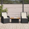 3-tlg. Garten-Lounge-Set mit Kissen Schwarz Poly Rattan