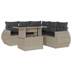 6-tlg. Garten-Sofagarnitur mit Kissen Hellgrau Poly Rattan