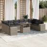 11-tlg. Garten-Sofagarnitur mit Kissen Hellgrau Poly Rattan