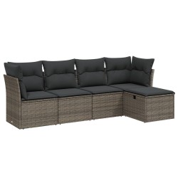 5-tlg. Garten-Sofagarnitur mit Kissen Grau Poly Rattan