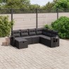 7-tlg. Garten-Sofagarnitur mit Kissen Schwarz Poly Rattan