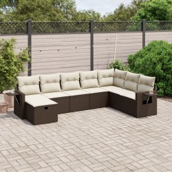 8-tlg. Garten-Sofagarnitur mit Kissen Braun Poly Rattan