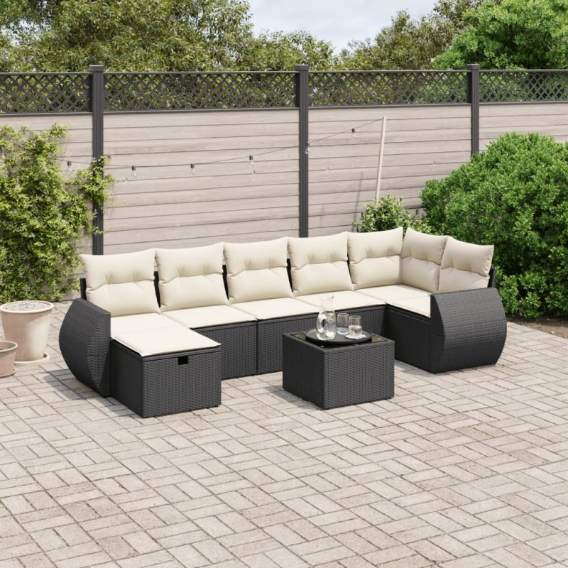 8-tlg. Garten-Sofagarnitur mit Kissen Schwarz Poly Rattan