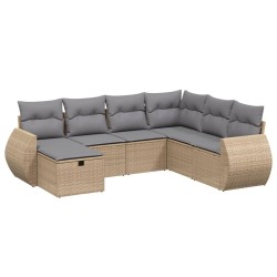 7-tlg. Garten-Sofagarnitur mit Kissen Beige Poly Rattan