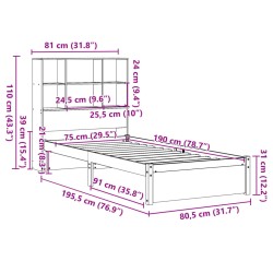 Bücherregalbett ohne Matratze 75x190 cm Massivholz Kiefer
