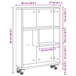 Aufbewahrungswagen Schmal Altholz-Optik 48x13x68 Holzwerkstoff