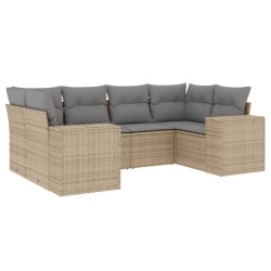 6-tlg. Garten-Sofagarnitur mit Kissen Beige Poly Rattan