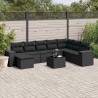 9-tlg. Garten-Sofagarnitur mit Kissen Schwarz Poly Rattan