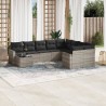 10-tlg. Garten-Sofagarnitur mit Kissen Hellgrau Poly Rattan