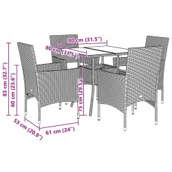 5-tlg. Garten-Essgruppe mit Kissen Schwarz Poly Rattan Akazie