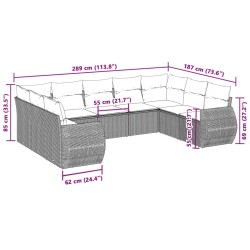 9-tlg. Garten-Sofagarnitur mit Kissen Hellgrau Poly Rattan