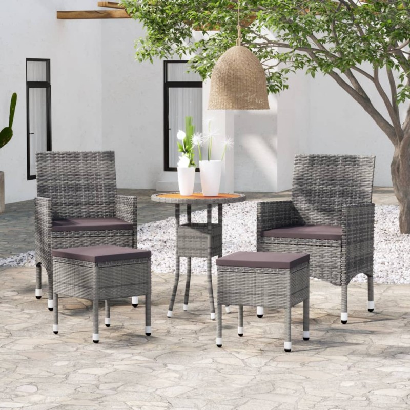 5-tlg. Garten-Lounge-Set Poly Rattan Grau