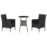 3-tlg. Garten-Bistro-Set mit Kissen Schwarz Poly Rattan