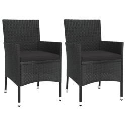 3-tlg. Garten-Bistro-Set mit Kissen Schwarz Poly Rattan