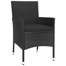 3-tlg. Garten-Bistro-Set mit Kissen Schwarz Poly Rattan