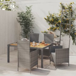 5-tlg. Garten-Essgruppe mit Kissen Poly Rattan Grau