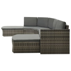 4-tlg. Garten-Lounge-Set mit Auflagen Poly Rattan Grau