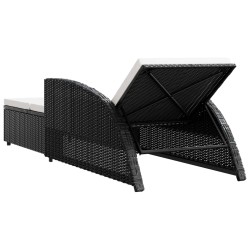 Sonnenliege mit Cremeweißer Auflage Poly Rattan Schwarz