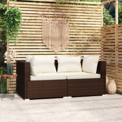 2-Sitzer-Sofa mit Kissen Braun Poly Rattan