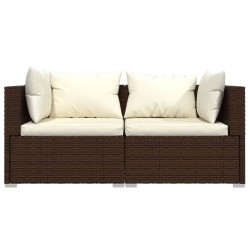 2-Sitzer-Sofa mit Kissen Braun Poly Rattan