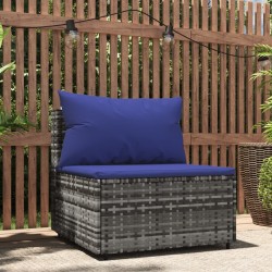 Garten-Mittelsofa mit Kissen Grau Poly Rattan