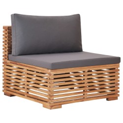 Garten-Mittelsofa mit Grauer Auflage Massivholz Teak