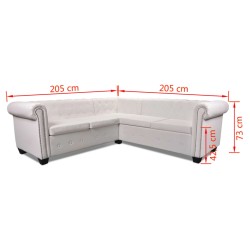 Chesterfield Ecksofa 5-Sitzer Kunstleder Weiß