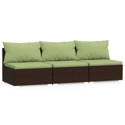 3-Sitzer-Sofa mit Kissen Braun Poly Rattan