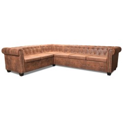 Chesterfield Ecksofa 6-Sitzer Kunstleder Braun