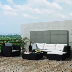 6-tlg. Garten-Lounge-Set mit Auflagen Poly Rattan Schwarz