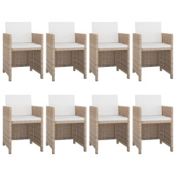 9-tlg. Garten-Essgruppe mit Auflagen Poly Rattan Beige