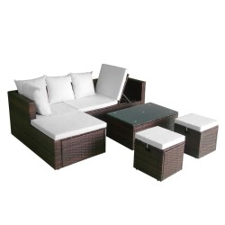 4-tlg. Garten-Lounge-Set mit Auflagen Poly Rattan Braun