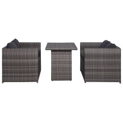 3-tlg. Bistro-Set mit Auflagen Poly Rattan Grau