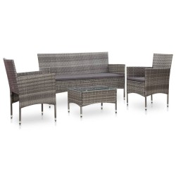 4-tlg. Garten-Lounge-Set mit Auflagen Poly Rattan Grau