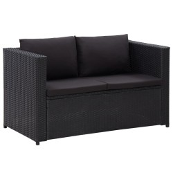 3-tlg. Garten-Lounge-Set mit Auflagen Poly Rattan Schwarz