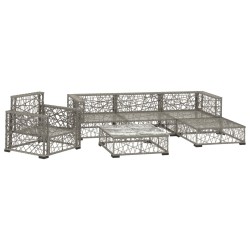 6-tlg. Garten-Lounge-Set mit Auflagen Poly Rattan Grau