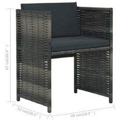 3-tlg. Bistro-Set mit Auflagen Poly Rattan Grau