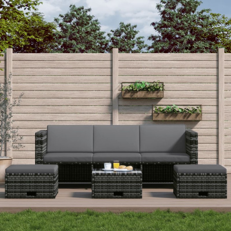 4-tlg. Garten-Lounge-Set mit Auflagen Poly Rattan Grau