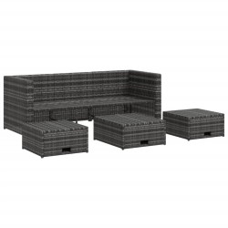 4-tlg. Garten-Lounge-Set mit Auflagen Poly Rattan Grau