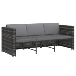 4-tlg. Garten-Lounge-Set mit Auflagen Poly Rattan Grau