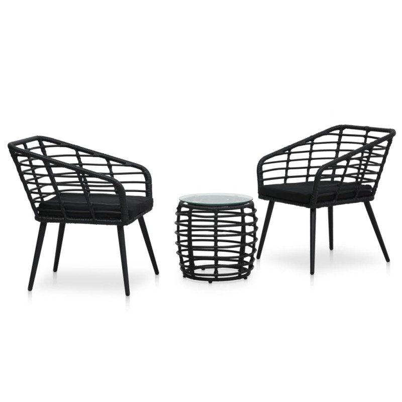 3-tlg. Bistro-Set Poly Rattan Schwarz