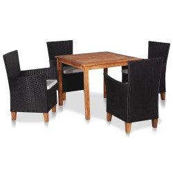 5-tlg. Garten-Essgruppe Poly Rattan Schwarz und Braun