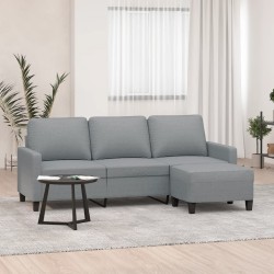 3-Sitzer-Sofa mit Hocker Hellgrau 180 cm Stoff