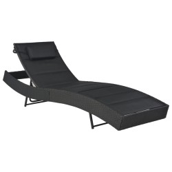 Sonnenliege Poly Rattan und Textilene Schwarz