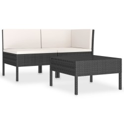 3-tlg. Garten-Lounge-Set mit Auflagen Poly Rattan Schwarz