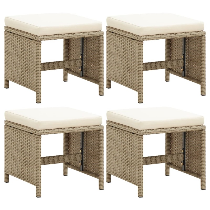 Gartenhocker 4 Stk. mit Sitzkissen Poly Rattan Beige