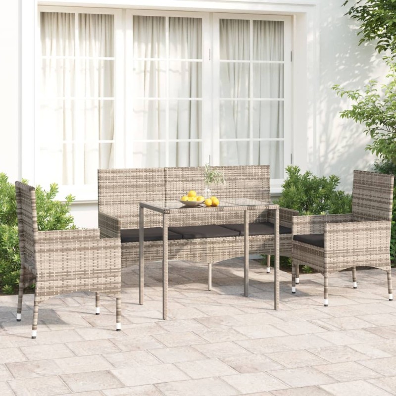 4-tlg. Garten-Lounge-Set mit Kissen Grau Poly Rattan